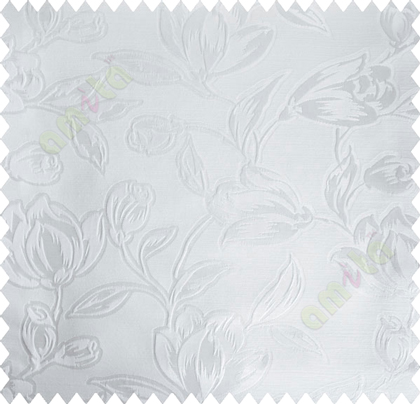 Pure White Floral Leaf Buds Polycotton Main Curtain-Designs