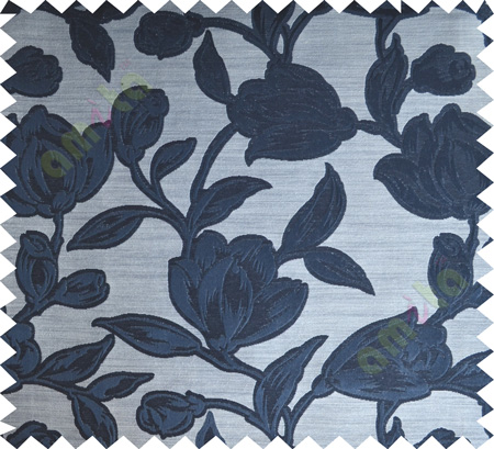 Black Brown Floral Leaf Buds Polycotton Main Curtain-Designs