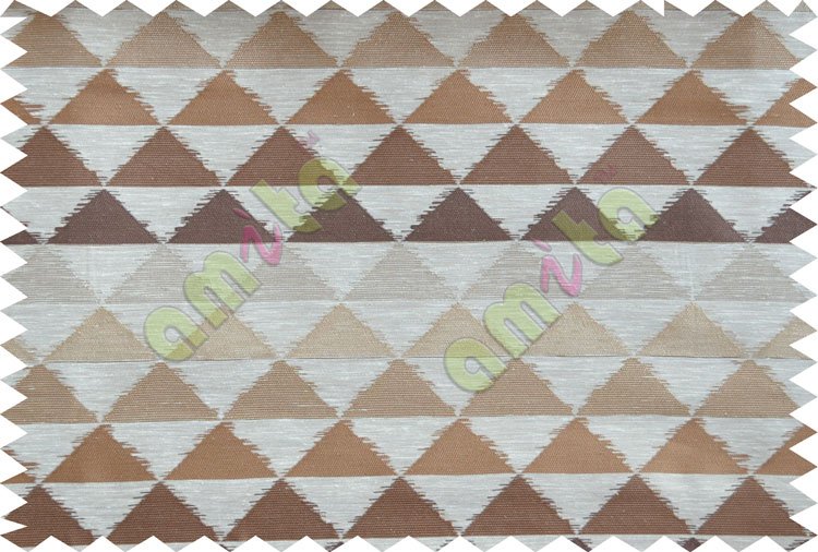 Brown Beige Geometric Triangle Design Poly Fabric Main Curtain-Designs