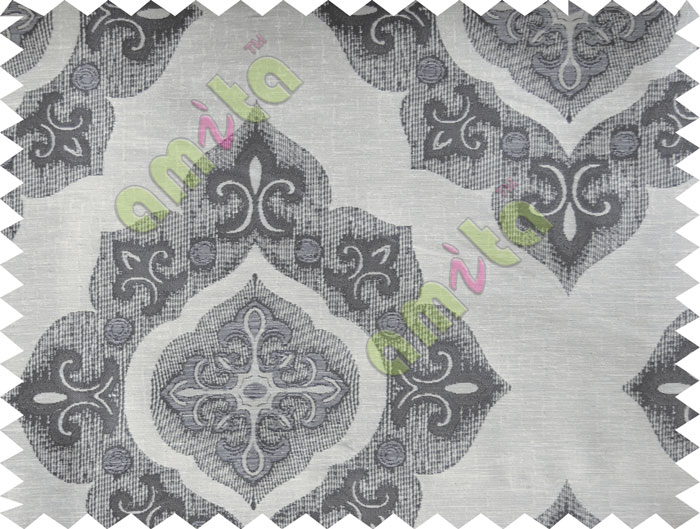 Black Beige Damask Poly Fabric Main Curtain-Designs