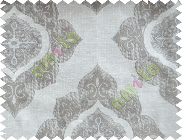 Beige Grey Damask Poly Fabric Main Curtain-Designs