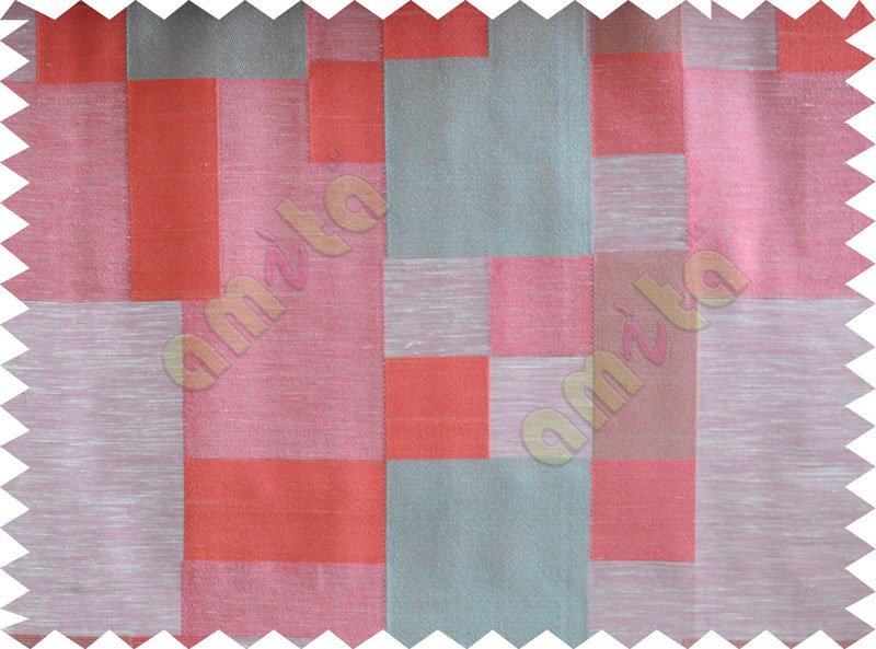 Blue Pink Beige Placemat Blocks Poly Fabric Main Curtain-Designs