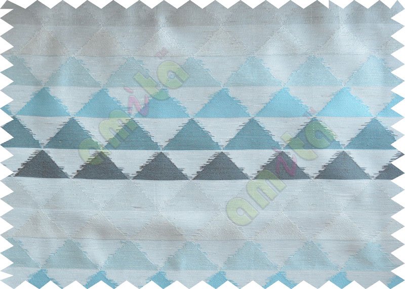 Blue Silver Black Geometric Triangle Design Poly Fabric Main Curtain-Designs