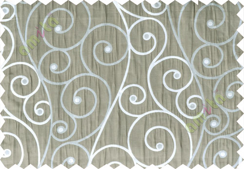 Brown silver scroll poly sheer curtain designs