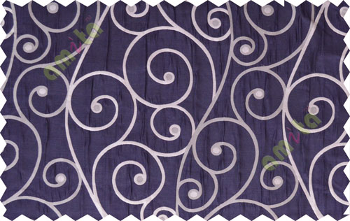 Indigo grey scroll poly sheer curtain designs