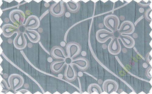 Blue silver grey motif poly main curtain designs