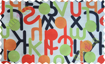 Red white green black orange geometric circles with alphabet poly main curtain designs