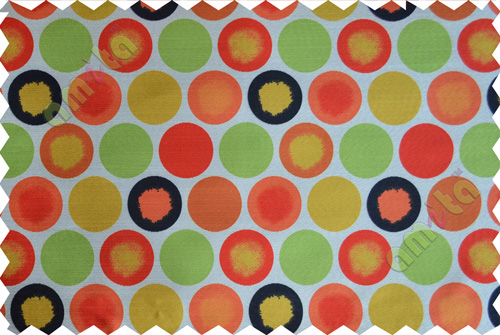 Red white black green orange yellow colour geometric circles poly main curtain designs