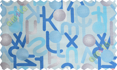 Blue brown white geometric circles with alphabet poly main curtain designs