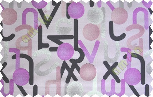 Black purple white grey geometric circles with alphabet poly main curtain designs