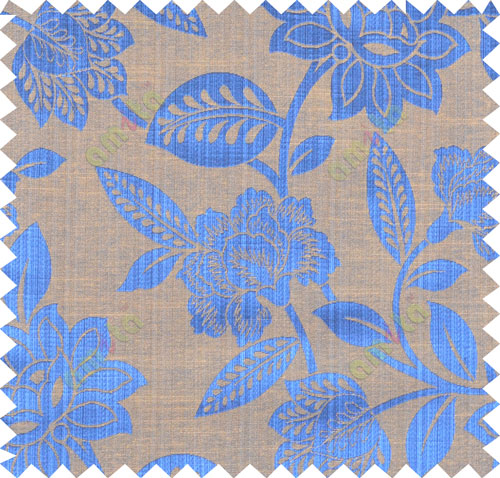 Blue yellow brown colour natural floral design polycotton main curtain designs