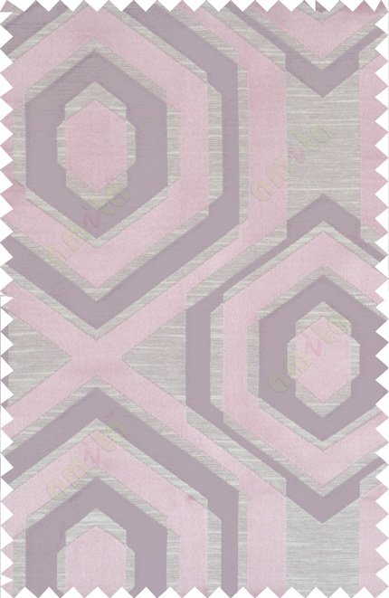 Beige purple pink colour geometric hexagonal design polycotton main curtain designs