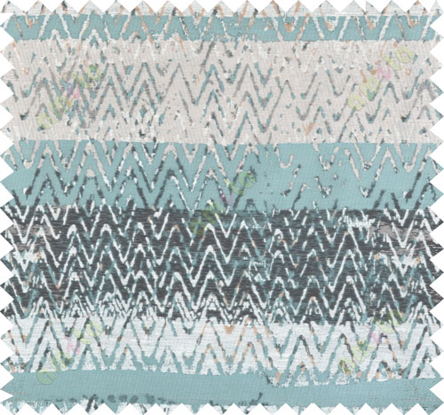 Green black beige gold colour zigzag pattern with horizontal block stripes poly main curtain designs