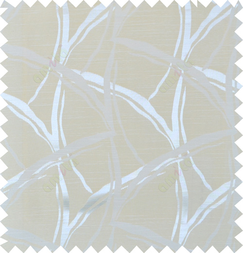 Beige yellow white colour grass leaf patter polycotton main curtain designs