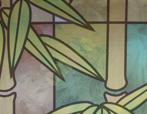 Brown green frosted bamboo with leaf decorative window glass stickers