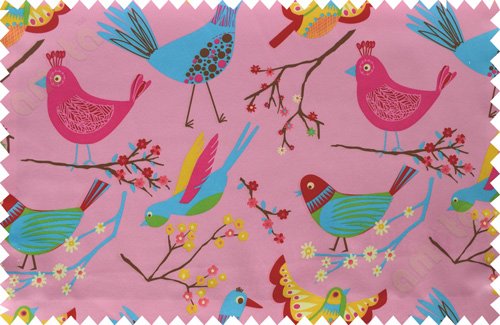Kids pink yellow singing birds poly main curtain designs