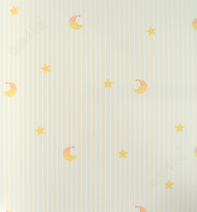 Kids yellow orange star moon vertical stripes home décor wallpaper