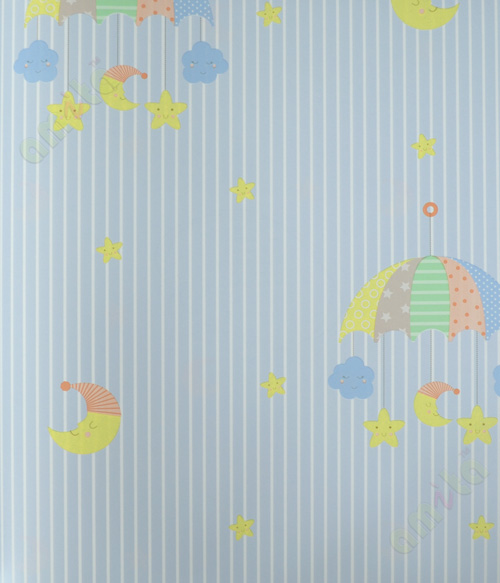 Kids blue yellow hanging star moon cloud home décor wallpaper