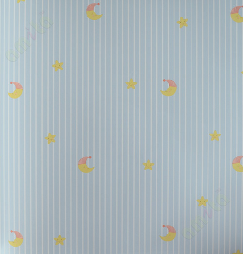 Kids blue yellow star moon vertical stripes home décor wallpaper