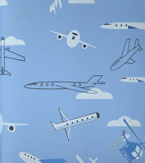Kids white blue black aeroplain helicopter home décor wallpaper