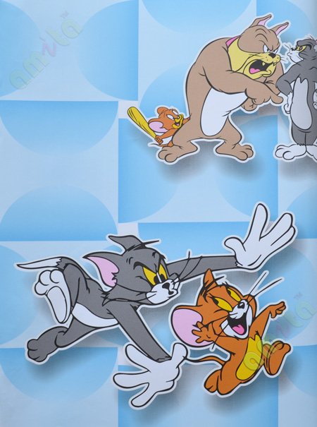 Blue white 3d tom and jerry home décor wallpaper