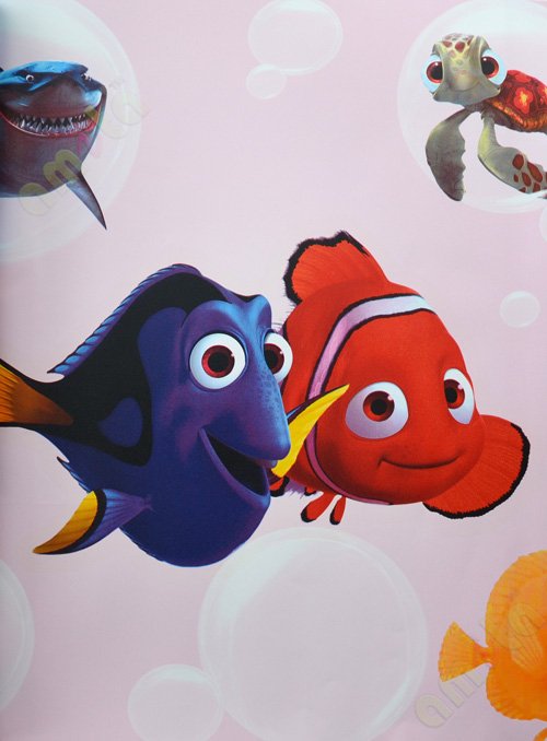 Red blue 3d nemo fish cartoon home décor wallpaper