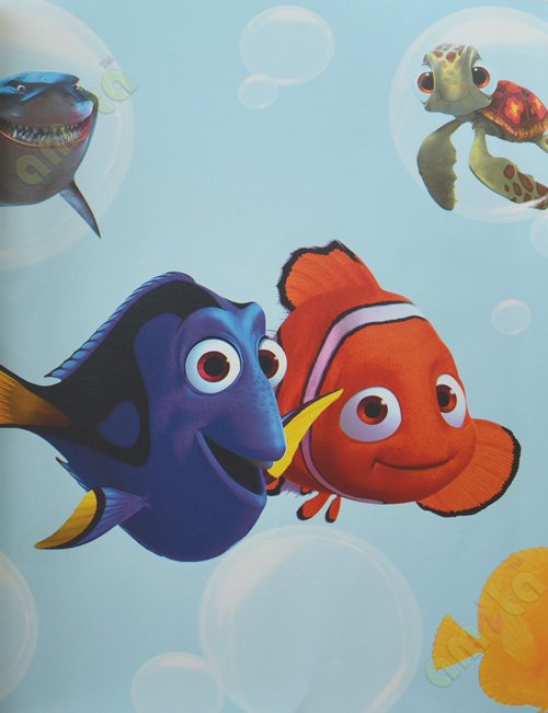 Blue red white 3d nemo fish cartoon home décor wallpaper
