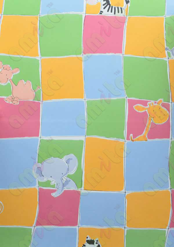 Orange maroon green blue pin thread square net elephant camel zebra lion home décor wallpaper