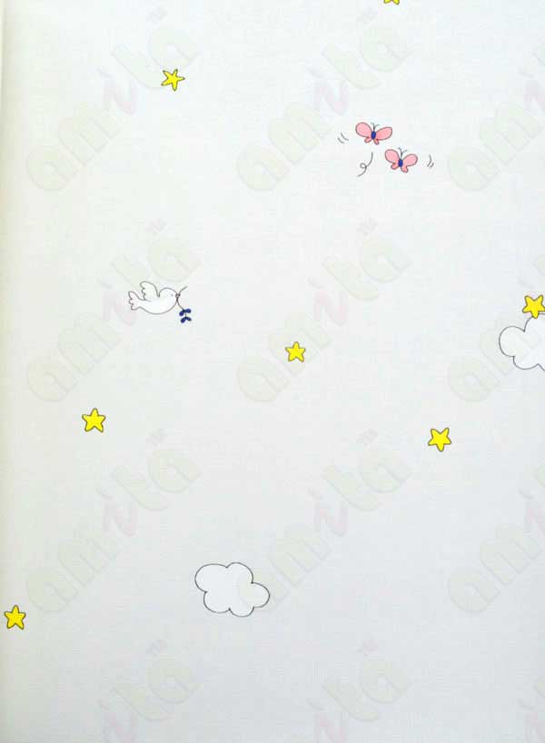 White yellow orange star cloud flying bird butterfly home décor wallpaper
