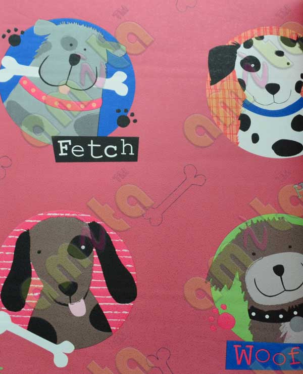 Red white black green dog with bone kids home décor wallpaper