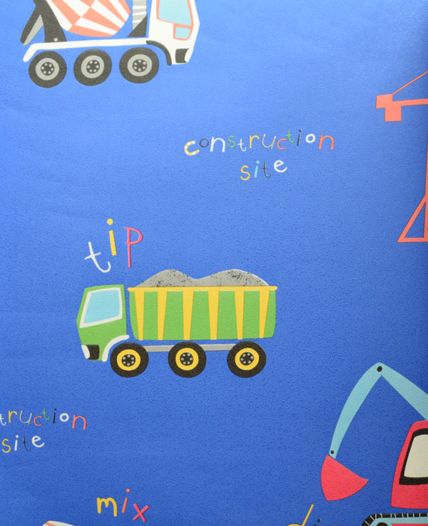 Blue white red cement mixer bulldozer kids home décor wallpaper