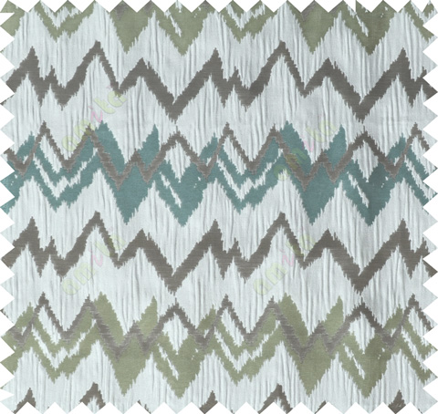 Green grey brown blue color horizontal zigzag stripes poly main curtain designs