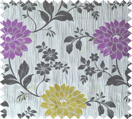 Black purple grey yellow colour beautiful natural floral design poly main curtain designs