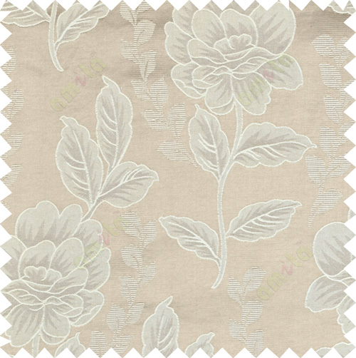 Brown beige color natural floral design polycotton main curtain designs