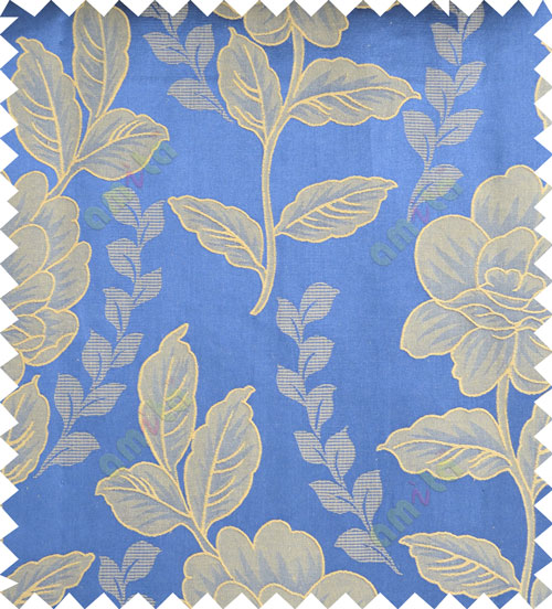 Blue yellow color natural floral design polycotton main curtain designs