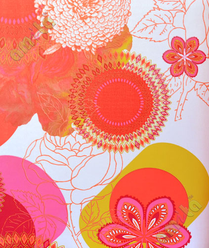 Orange white floral wallpaper