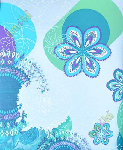 Blue silver purple white floral wallpaper