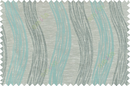 Blue beige grey colour vertical wavy stripes polycotton main curtain designs