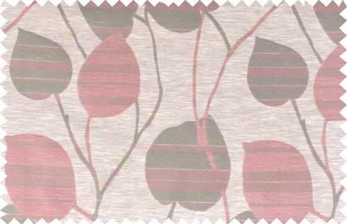 Pink beige grey color natural peepal leaf polycotton main curtain designs   113361