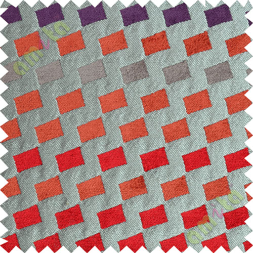 Red brown purple square shapes polycotton sofa sofa upholstery fabric