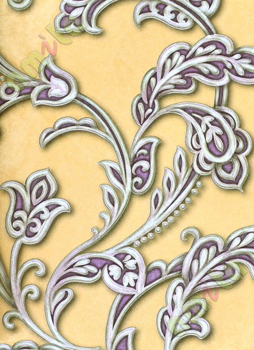 Purple gold silver traditional floral design home décor wallpaper for walls