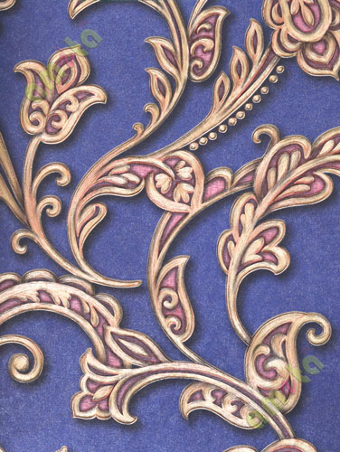 Blue gold maroon black traditional floral design home décor wallpaper for walls