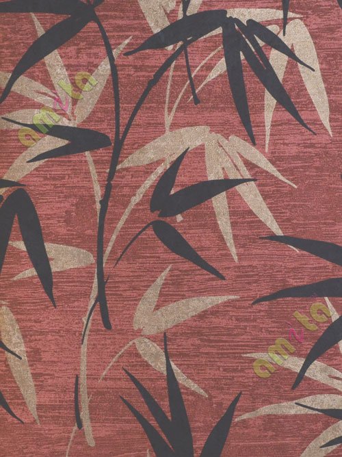 Black maroon brown natural bamboo leaf home décor wallpaper for walls