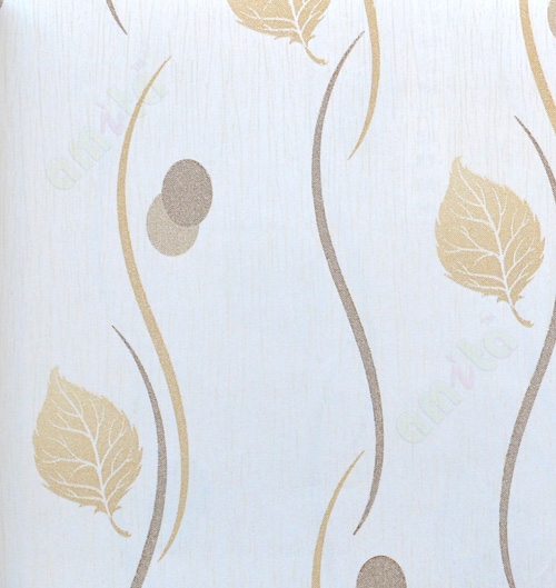 Gold white brown abstract design leaf ovel shape trendy lines home décor wallpaper for walls