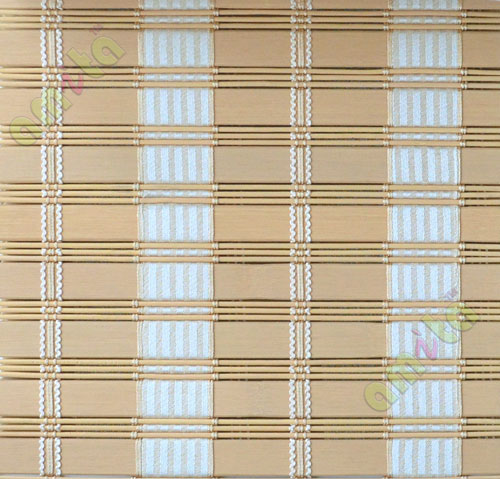 Rollup  mechanism peach white colour stripes pure natural bamboo blind