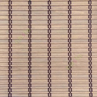 Brown beige color horizontal stripes wooden slats with overlapping sticks vertical thread weaving stripes rollup chain roman chain and lock pulley system blinds