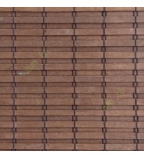 Dark brown color horizontal stripes wooden slats with overlapping sticks vertical thread weaving stripes rollup chain roman chain and lock pulley system blinds