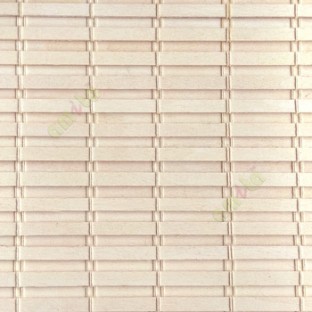 Cream color horizontal stripes wooden slats with overlapping sticks vertical thread weaving stripes rollup chain roman chain and lock pulley system blinds