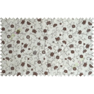Brown beige small flowers with plant poly main curtain designs