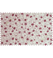 Maroon beige small flowers with plant poly main curtain designs